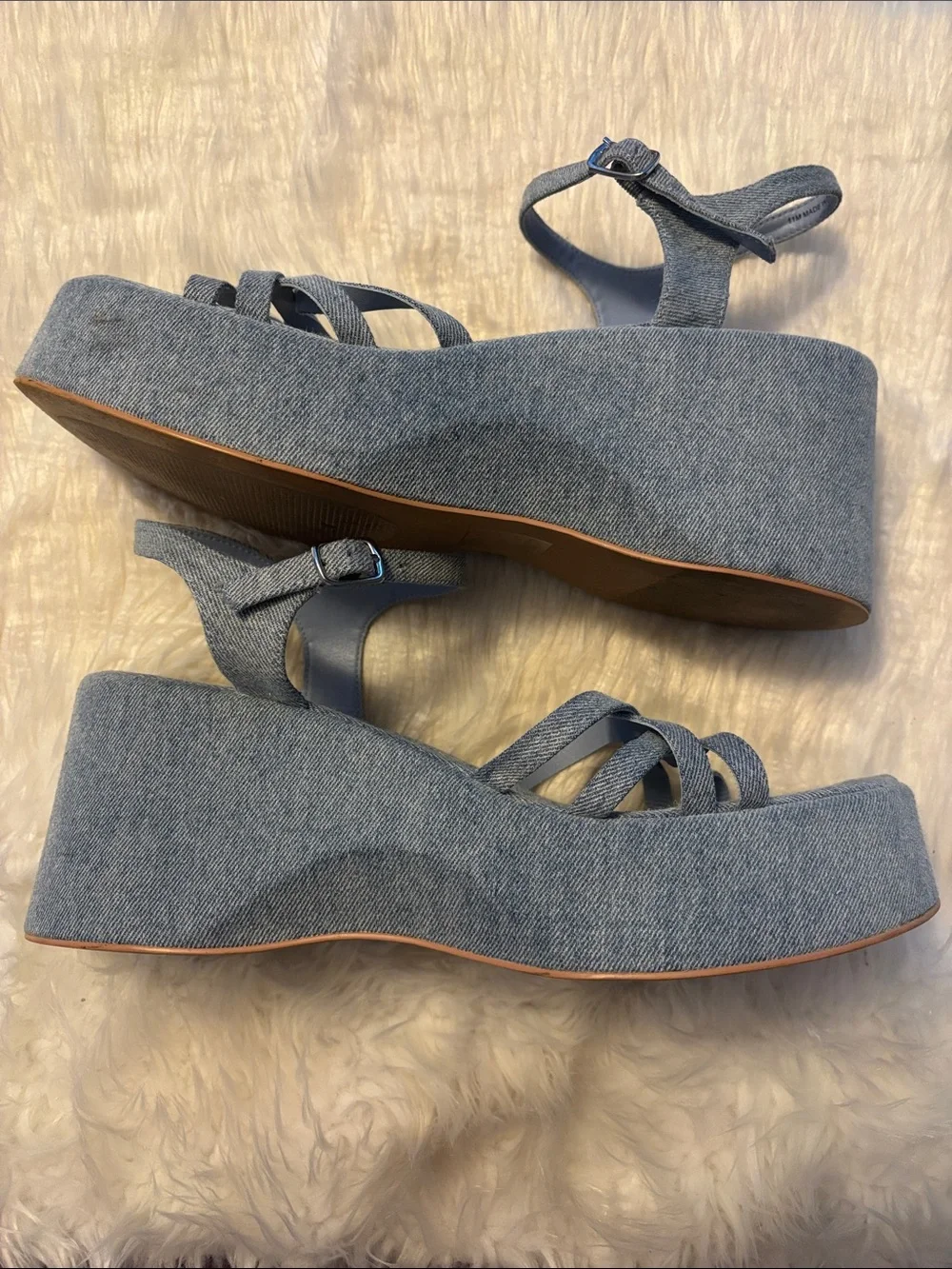 Steve Madden Crazy 30 Denim Platform Wedge Sandals Sz 11